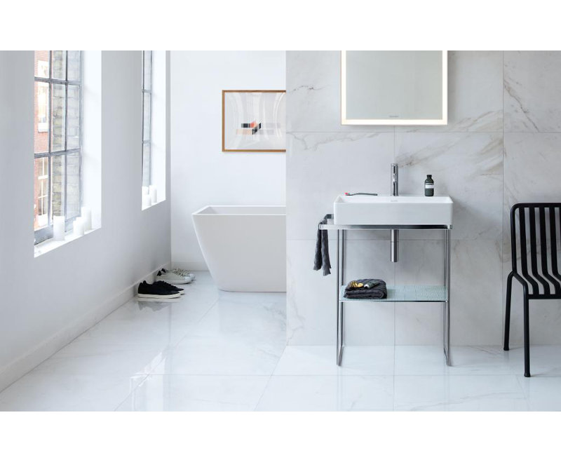 White Ceramic Rectangular Vessel Bathroom Sink, 8" Centers
