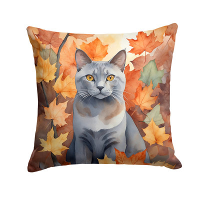 Korat Cat in Fall Leaves Throw Pillow
