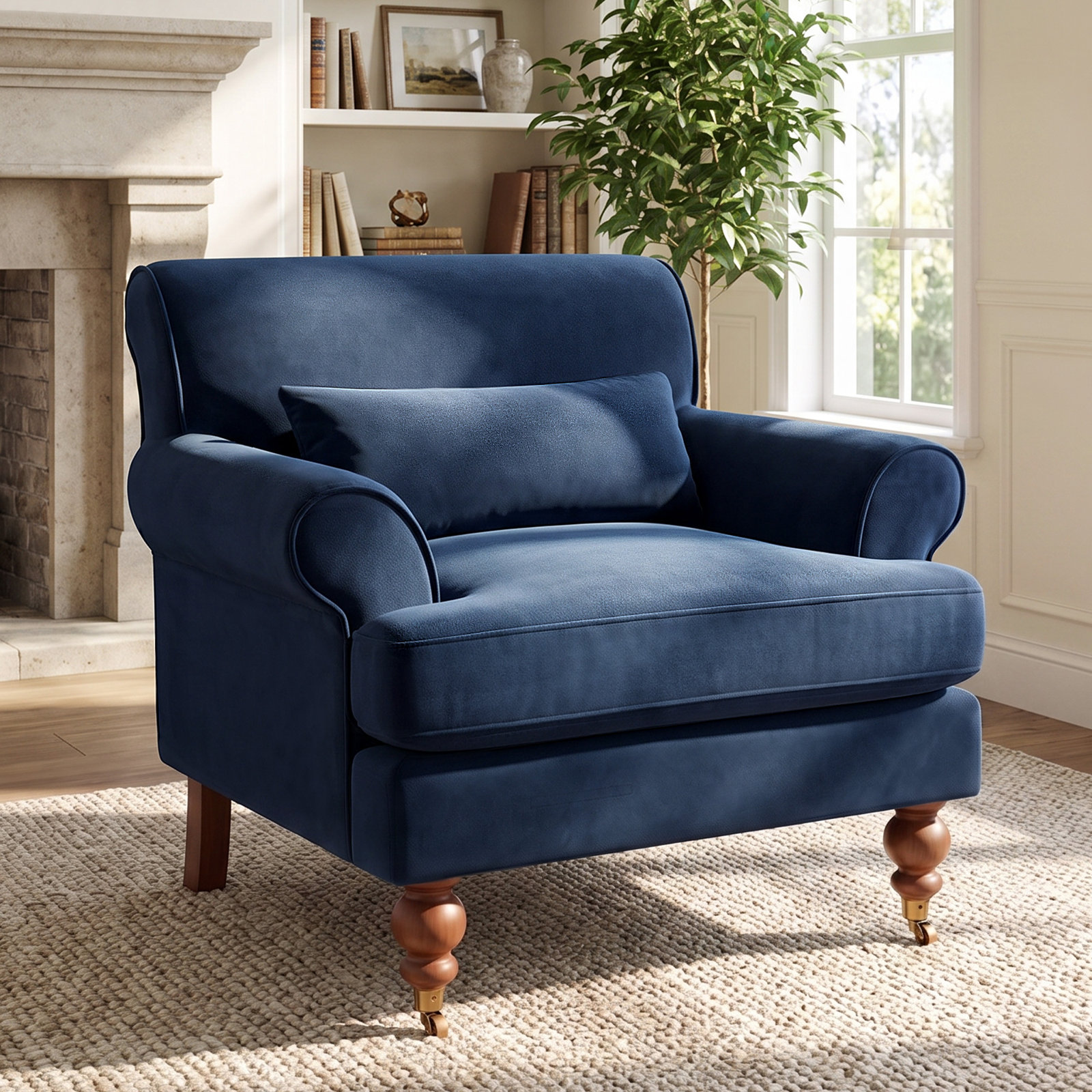 Velvet Upholstered Armchair, Steel Blue Velvet