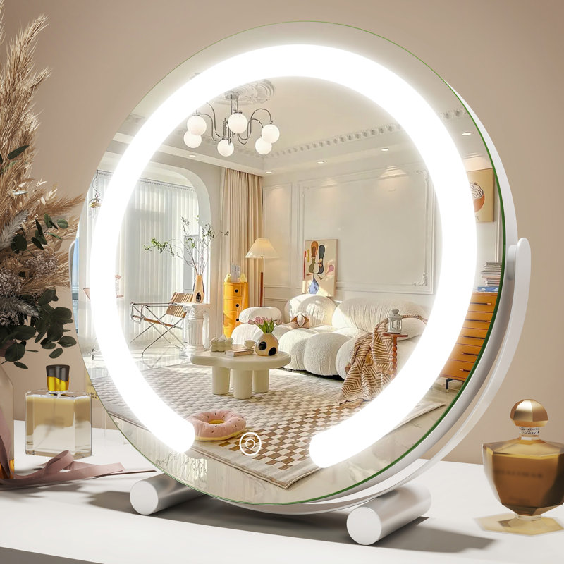 Round LED Makeup Mirror, Touch Control, 3 Color Modes, 360° Rotation