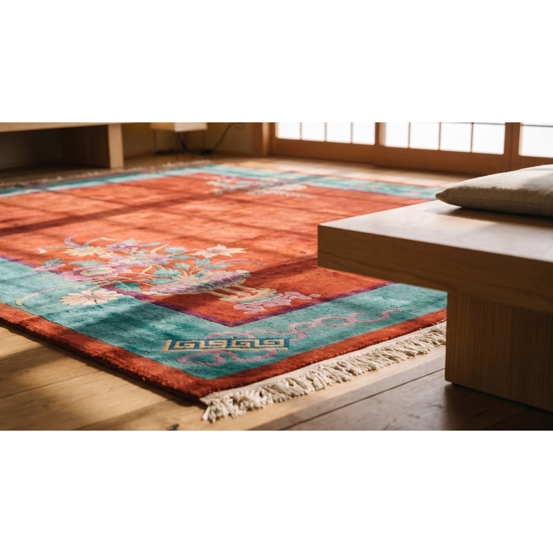 Floral Wool 1920s Antique Hand Knotted Pile Chinese Art Deco Rug