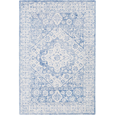 Tapis bleu pâle / ivoire en laine touffeté à la main Clarktown