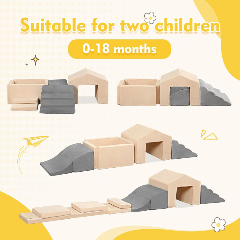 6PCS Climb And Crawl Activity Playset, Soft Foam Climbing Blocks Indoor, Toddler Play Climbing And Ball Pit With Slide Stairs And Ramp