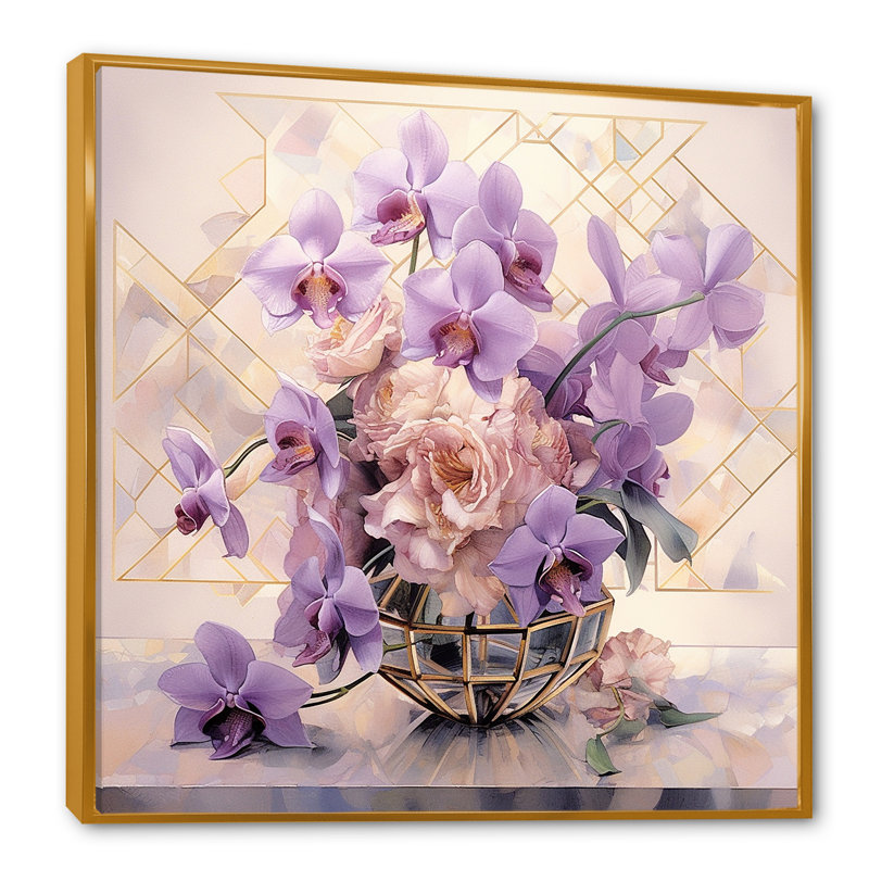 " Elegant Geometry Purple Bouquet I ", Gold Floater Framed, 24" H x 24" W x 1" D