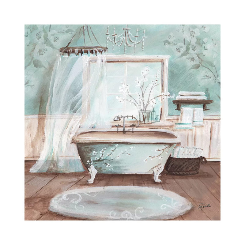 Aqua Blossom Bath II by Tre Sorelle Studios - Wrapped Canvas Gallery-Wrapped Canvas Giclée, 30.48 cm H x 30.48 cm W