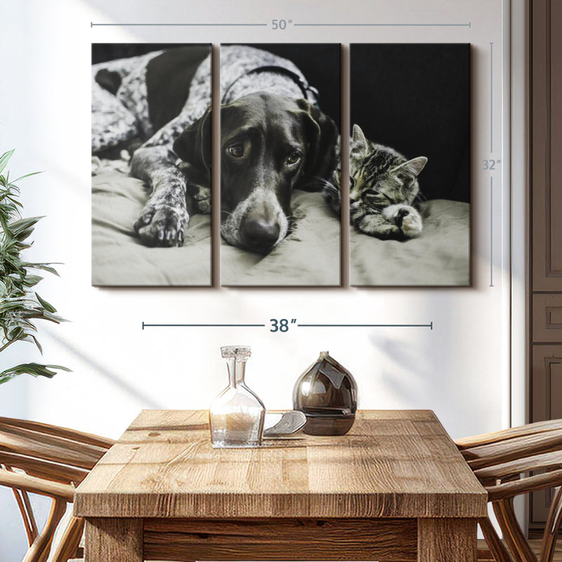 «Dog and Cat Friends» sur toile, H 32 po x l 50 po