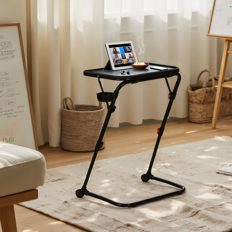 Height & Tilt Adjustable Sofa Console Table Multi-functional Foldable Waterproof Side Table with Cup Holder for Living Room