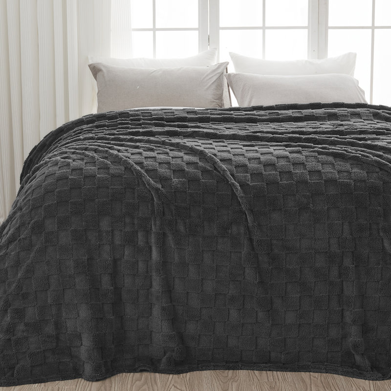 Couvre-lit léger à carreaux en flanelle soyeuse de qualité supérieure gris foncé de qualité supérieure de la collection NewCOSPLAY