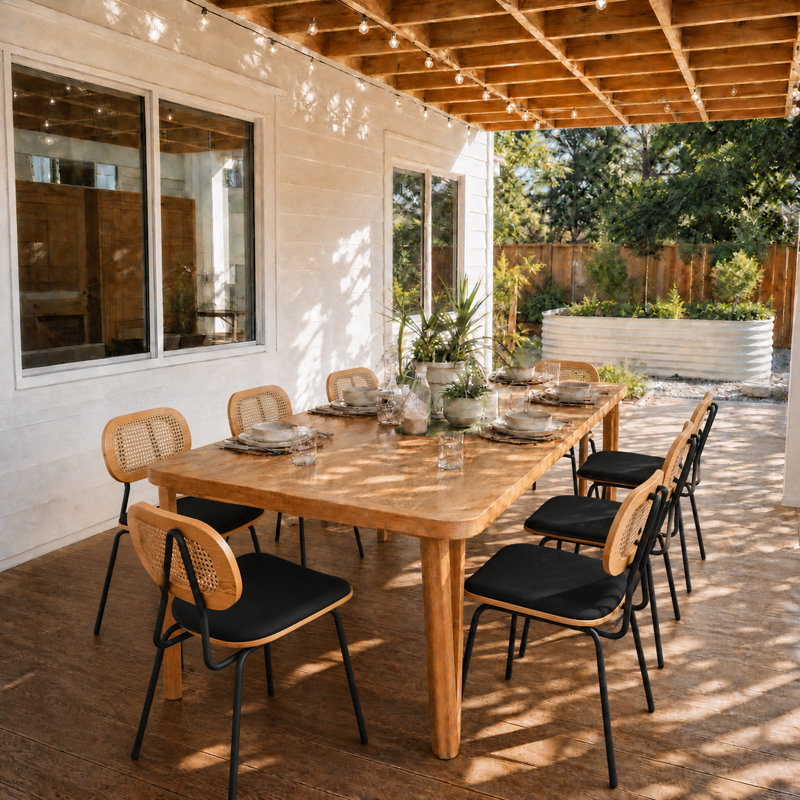 Modern Rattan Dining Chairs Upholstered Faux Leather Dining Room Chairs with Rattan Backrests and Metal Legs Armless Kitchen Chairs for Dining Room