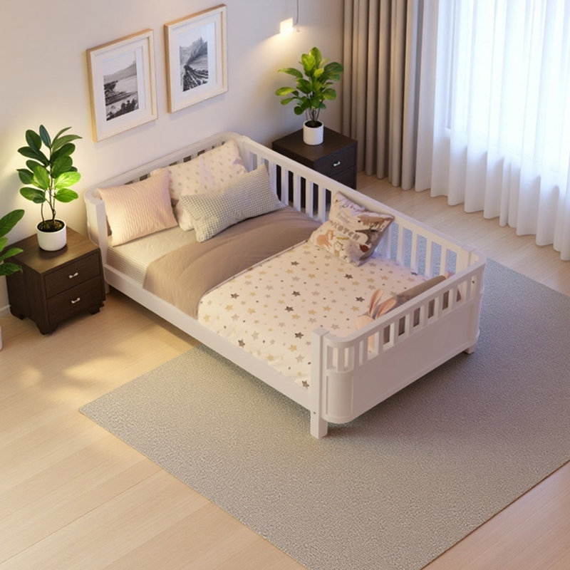 Lit plateforme Wood, Lit simple, Blanc