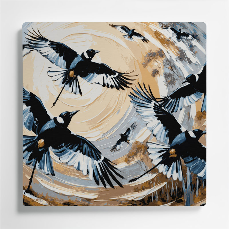 Oiseaux, pie australienne, art mural en métal gris, H 12 po x l 12 po