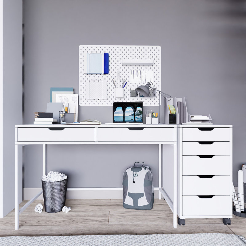 Modern White Study Desk | 100% Melamine Coated Particle Board, Thickness: 0.7 inches | Sleek Design for Home Office & Study Spaces, Durable and Stylish Workspace Solution