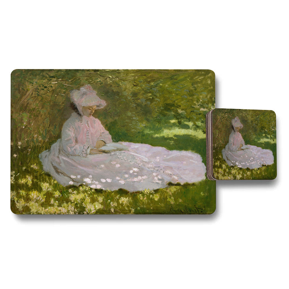 Impressionist Woman in White Dress in Garden Placemats and Coasters Set