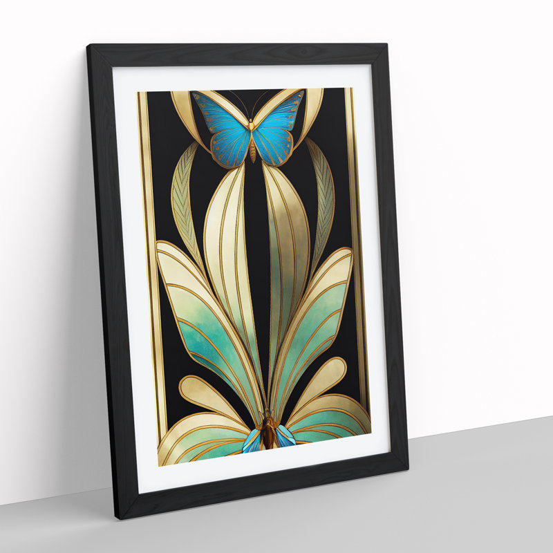 XV1022-784X Art Nouveau Butterfly - Single Picture Frame Print, 64cm H x 46cm W, Black