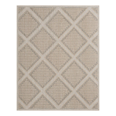 Geometric Machine Made Power Loom Polypropylene Plastic Indoor/Outdoor Area Rug in Khaki
