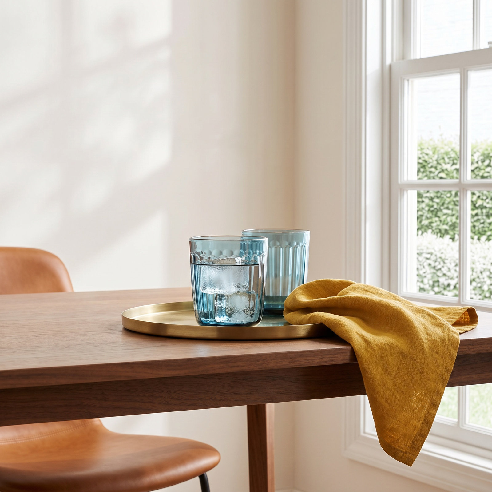 Raami Ribbed Drinking Glass, Sea Blue