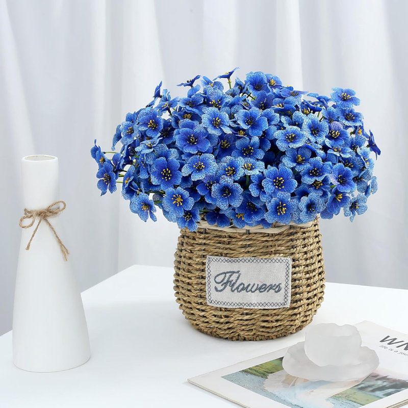 16 paquets de fleurs artificielles printanières bleues pour l'extérieur Faux fleurs printanières Faux fleurs pour jardinières Jardinière
