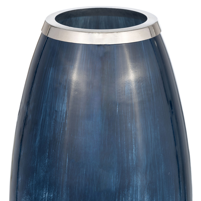Vase décoratif en verre et aluminium Patoma Modern, Bleu / blanc, H 18 po x l 9 po x P 9 po