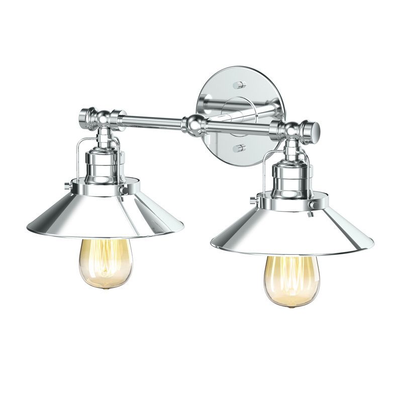 Farmhouse Wall Mount 2-Light Fixture | Double Wall Metal Sconce, Chrome