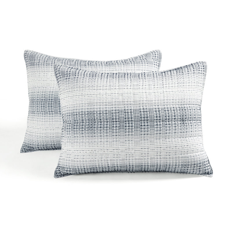 Navy and White Microfiber Full/Queen Waffle Quilt Set