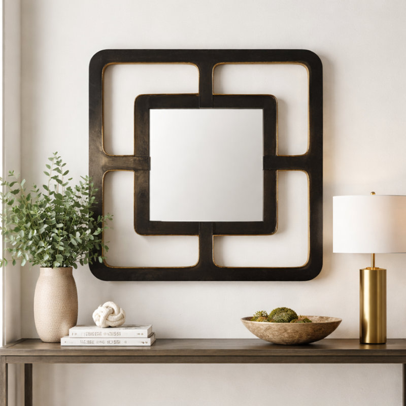 Miroir mural moderne moderne avec cadre ouvert géométrique