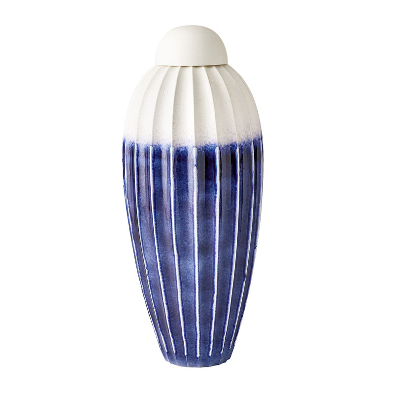 Fluted Handmade Ceramic Jar, Deep Blue, 46" H x 20" W x 20" D