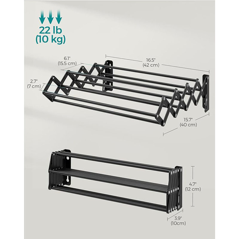 Metal Foldable Wall-Mounted Drying Rack, Black