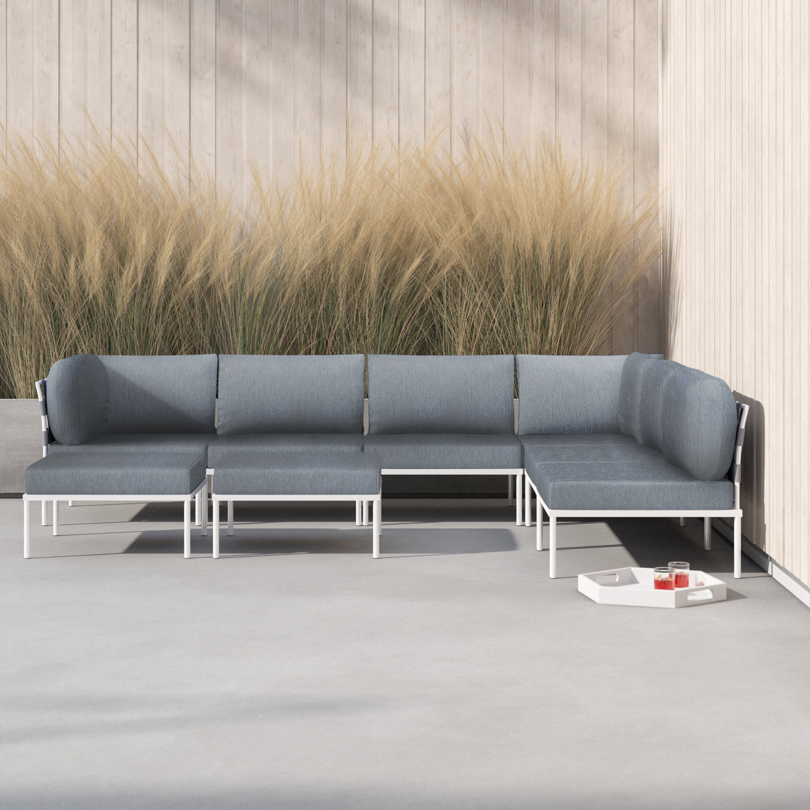 Harmony 8-piece Outdoor Patio Aluminum Sectional Sofa Set, Gray
