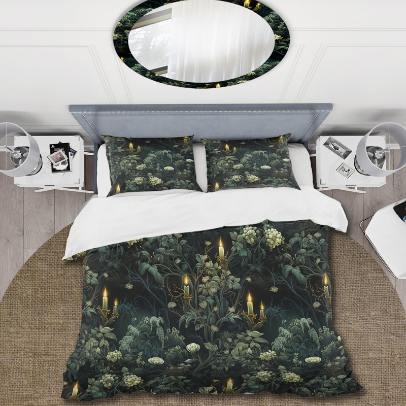 Ensemble de housse de couette Botanical, literie à motif Moody foncé - Haunted Nocturne Moody