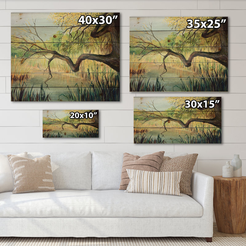 Le lac du silence - reproduction de Lake House sur bois de pin naturel, H 10 po x l 20 po x P 0,78 po