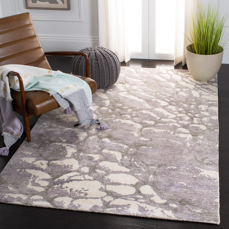 Tapis gris en laine / viscose touffeté à la main Layshia, Rectangle 8 pi x 10 pi