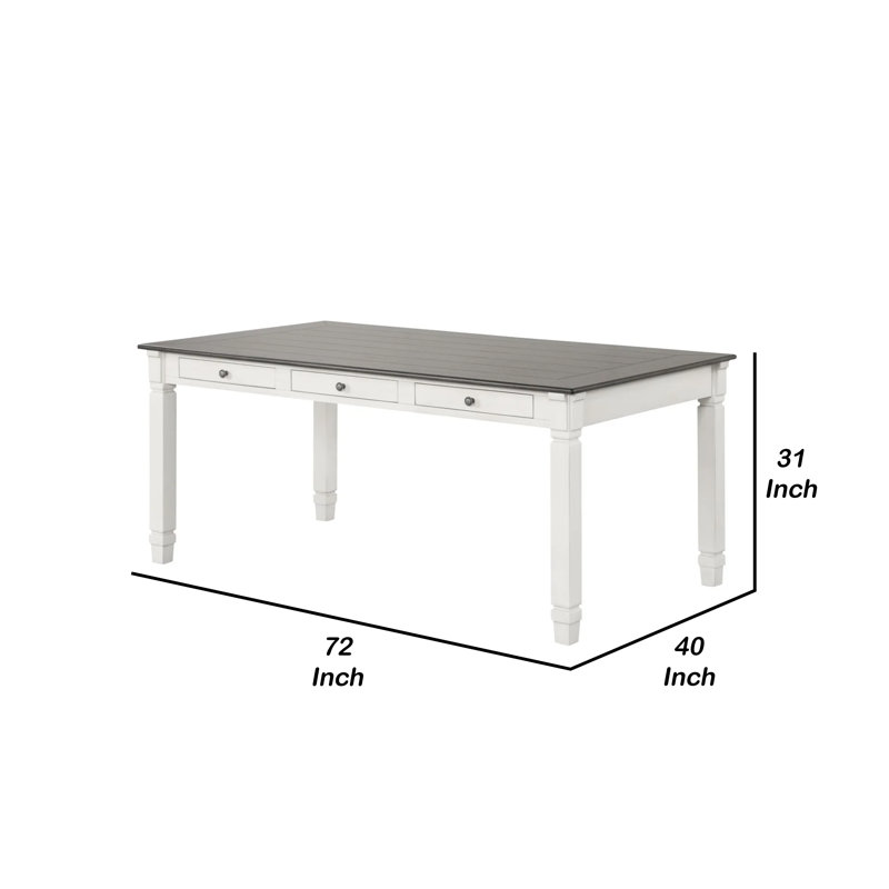 Dola Dining Table, Rustic White, Gray Wood, Rectangular 72 Inch Top