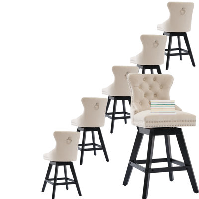 Velvet Swivel Tufted Wooden Barstools Set of 6