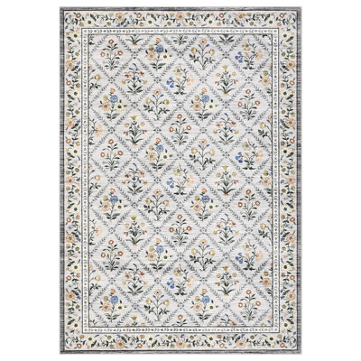 Machine Washable Area Rugs Floral Print Accent Carpet with Non-Slip Backing, Stain-Resistant Farmhouse Floor Cover, Soft Low Pile Indoor Mat for Bedroom, Kitchen, Office