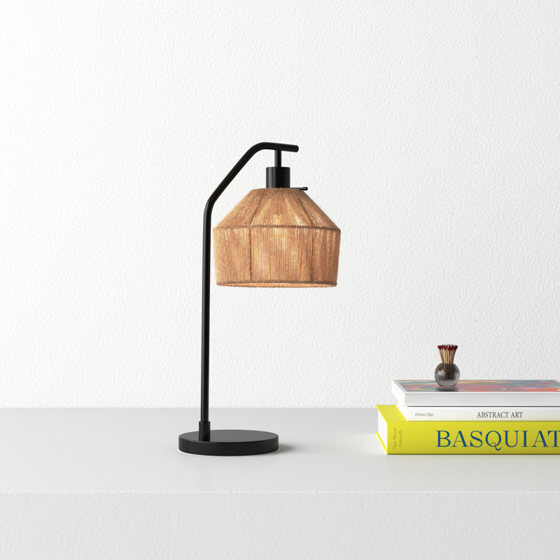 Black Steel Table Lamp with Brown Burlap Shade