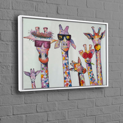 Adorable famille de girafes 3D imprimée sur toile de coton, idéale pour la décoration de chambre d'enfant ou de cuisine