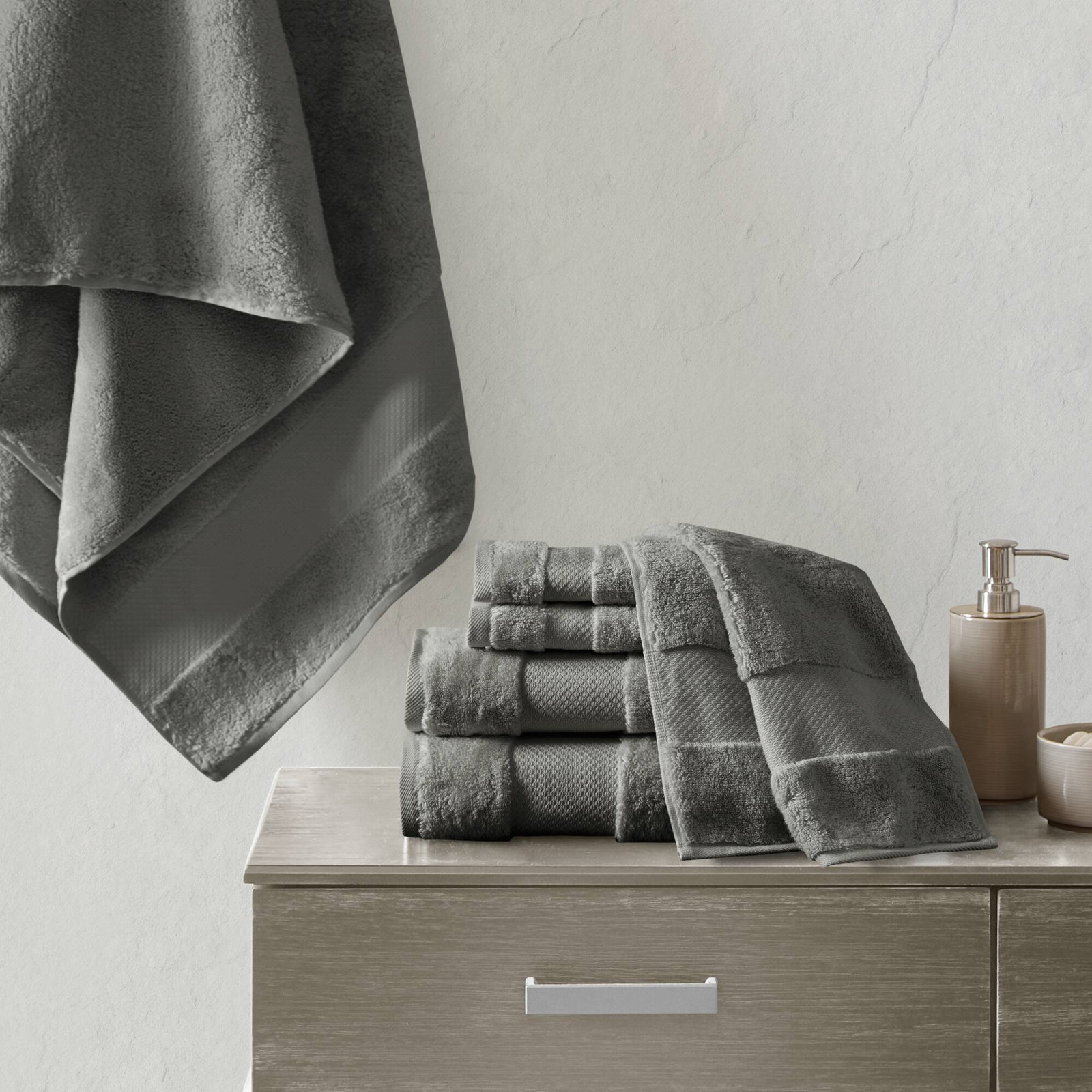 Turkish Cotton Quick-Dry Towel Set, Charcoal, 6 Piece Towel Set