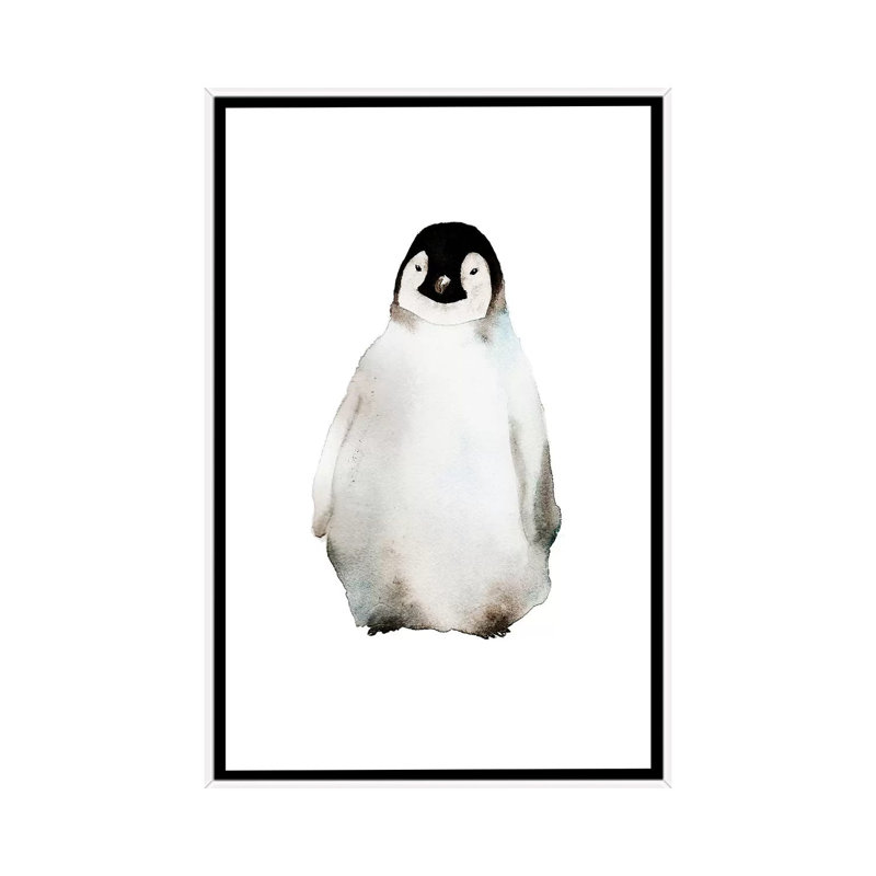 Art pingouin, H 26 po x l 18 po x P 1,5 po, Toile blanche encadrée