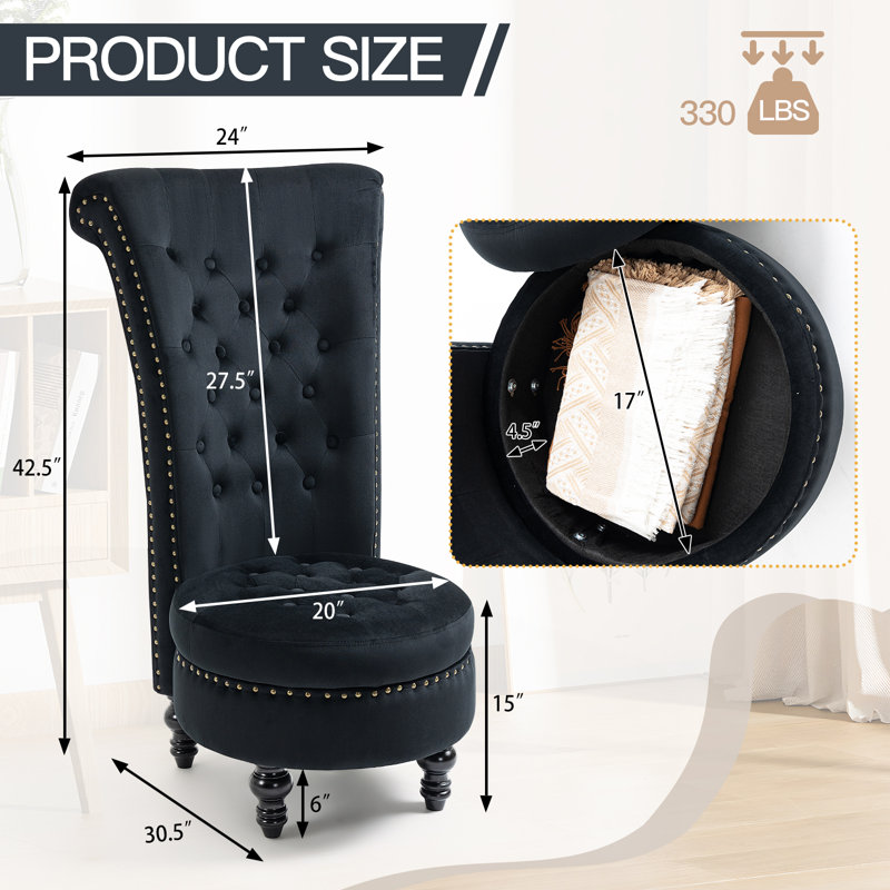 Jairaj Upholstered Accent Chair, Black Velvet