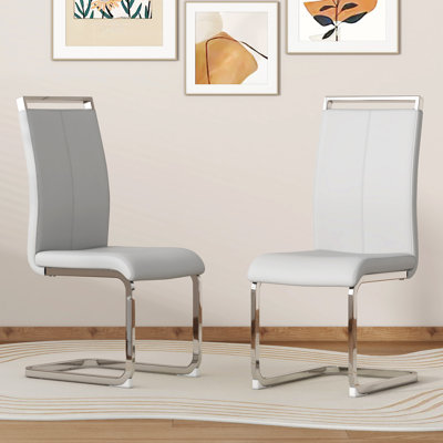 Chaises de salle à manger en faux cuir modernes avec base chromée et poignées en métal (ensemble de 2)