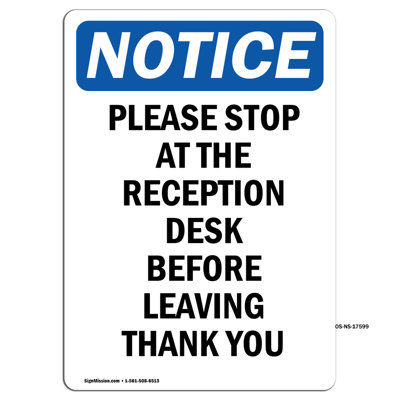 Please Stop at the Reception Desk Sign