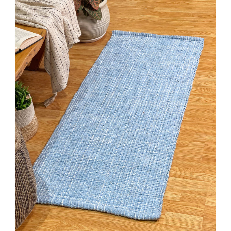 Bath Rug, 60" L x 24" W , Blue/White