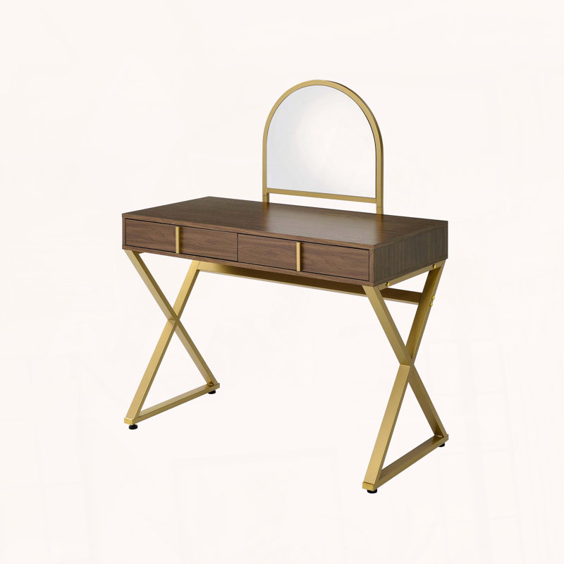 Vanity Desk with Mirror and Jewelry Tray