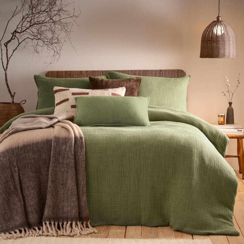 Polette Cotton Solid Colour Duvet Cover Set with Pillowcases, Double Duvet Cover + 2 Standard Pillowcases, Green