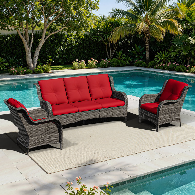 Ensemble de mobilier de patio 5 personnes, Rouge