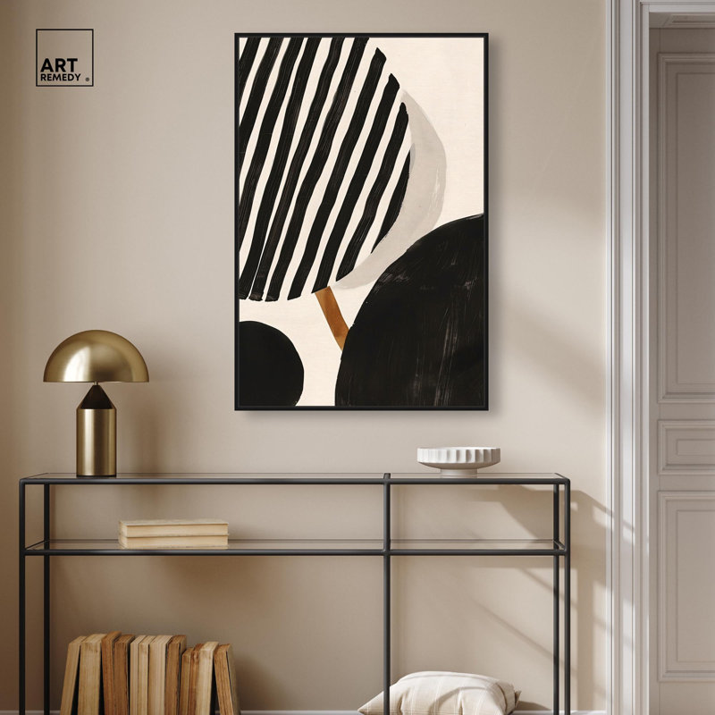 Décoration murale moderne Linear Contempo par Art Remedy, H 37 po x l 25 po, Noir, Cadre flottant
