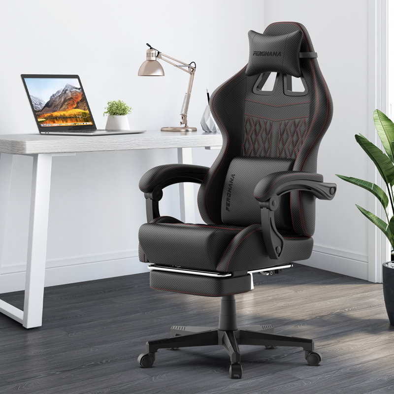 Soontrans Gaming Chair with Footrest Computer Ergonomic Office Chair with Massage Lumbar Support & Headrest, High Back Vintage Game Chair for Adults and Kids, Black