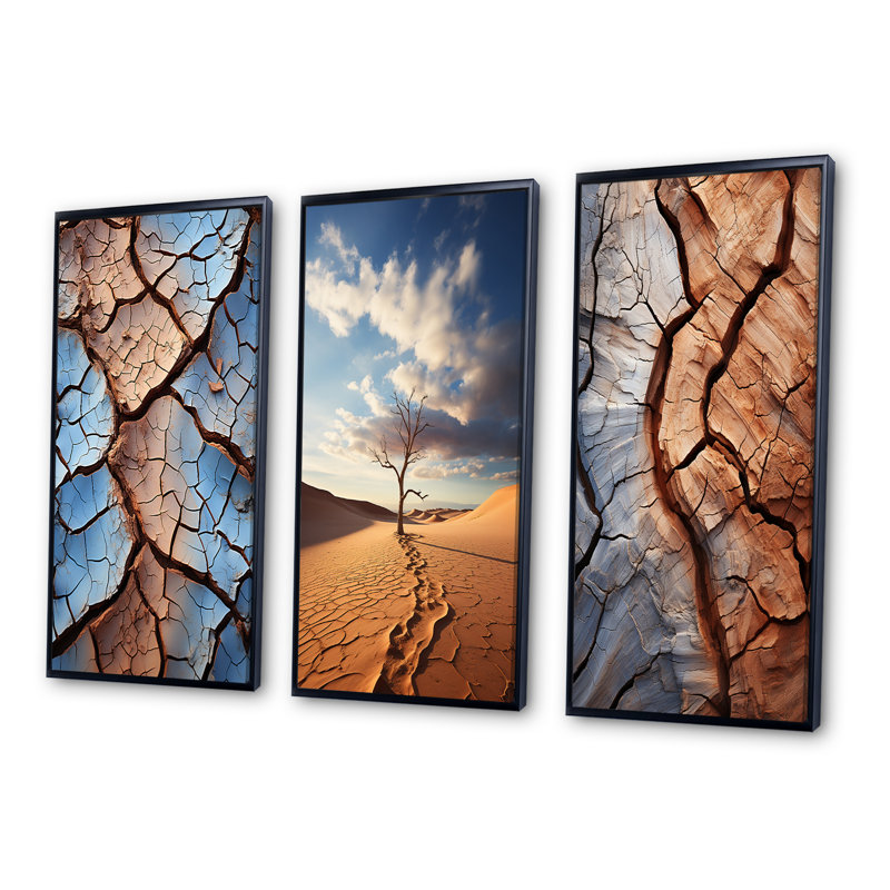 «Desert Textures Of The Sand II», ensemble d'art mural désert, Cadre noir, H 28 po x l 36 po