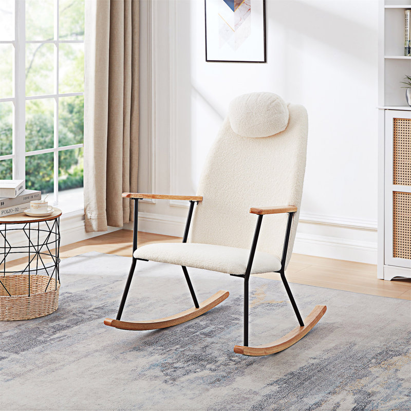 Chaise berçante, chaise d'appoint, chaise rembourrée avec dossier haut, Blanc