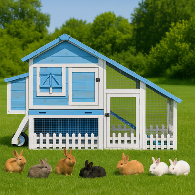 Double layered rabbit cage with wheeled fence